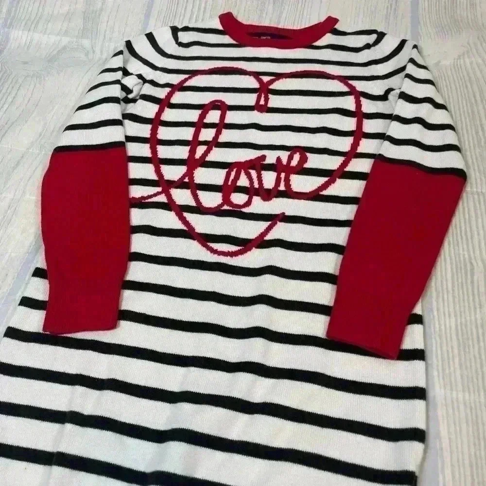 GAP Kids XXL 14/16 HEART‎ Long Sleeve Knit Sweater Dress Striped Valentine’s Day